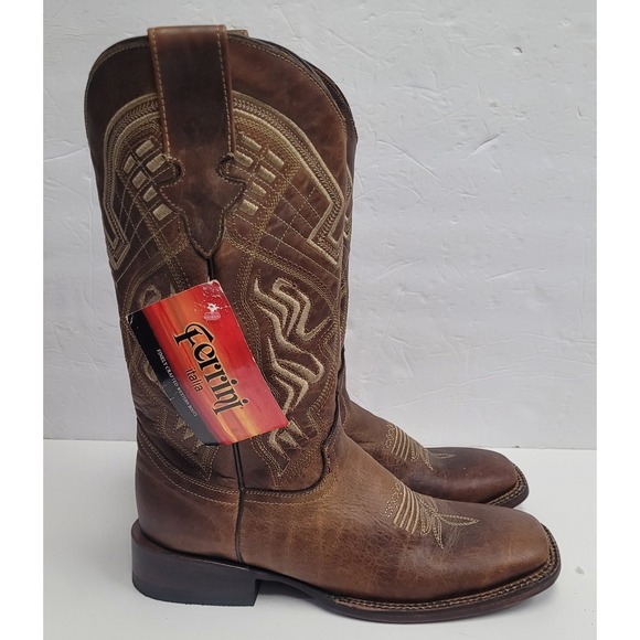 Ferrini Mens Roan Embroidered Square Toe Cowboy Brown Mid Calf Boots Size 8 D - Picture 1 of 16